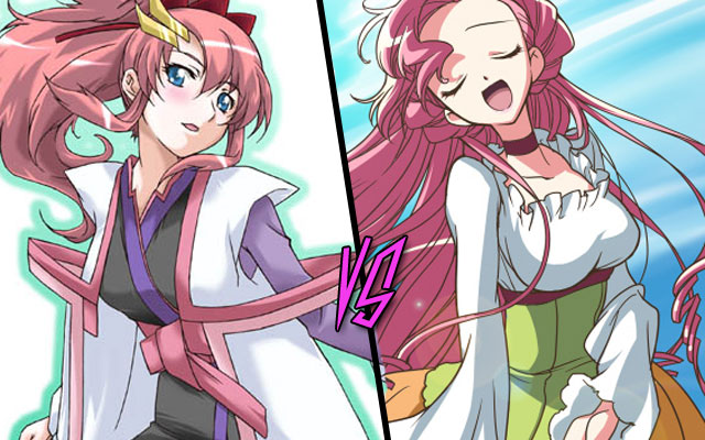 euphemia li britannia, lacus clyne, code geass, gundam, gundam seed, 00s, blue eyes, blush, long hair, pink hair