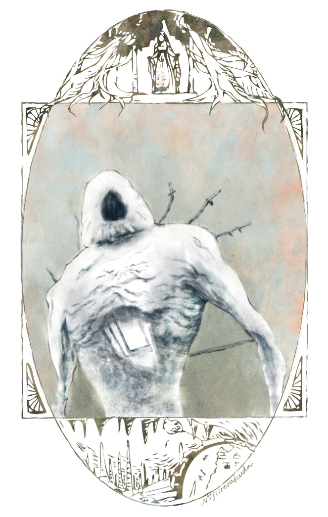 dark souls (series), dark souls ii, commentary request, artist name, nijiirorakuda, no humans, solo, sword, the last giant, upper body, weapon, white theme