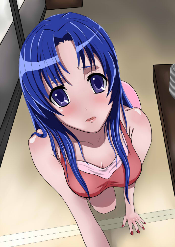 veryblacksquare, veryblacksquare (pixiv409946), kawashima ami, toradora!, 00s, 1girl, blue eyes, blue hair, female focus, long hair, matching hair/eyes, nail polish, red nails, solo