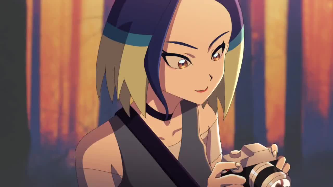 ringotashi, perrin (pokemon), nintendo, pokemon, pokemon sv, animated, tagme, video, 1girl, blue hair, brown eyes, camera, collarbone, green hair, holding, holding camera, looking at viewer, multicolored hair, red lips, short hair, solo, two-tone hair, upper body