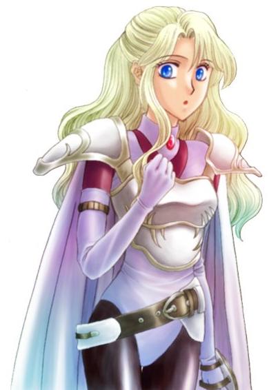 soranokaze15, rosa farrell, final fantasy, final fantasy iv, 1990s (style), armor, black pantyhose, blonde hair, blue eyes, cape, cowboy shot, half updo, leotard, pantyhose, pauldrons, retro artstyle, shoulder armor, solo, surprised, wavy hair, white pantyhose