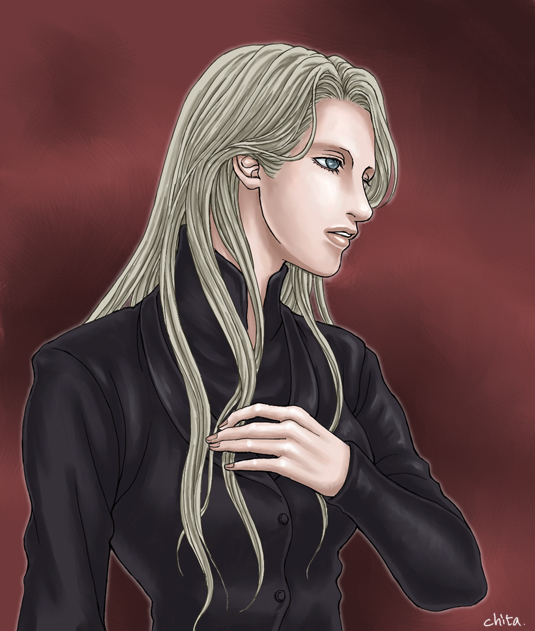 chita (artist), claudia wolf, silent hill, silent hill (series), silent hill 3, 1girl, blonde hair, brown hair, closed mouth, expressionless, female focus, hand on own chest, lips, long hair, long sleeves, no eyebrows, solo, sweater, turtleneck, upper body