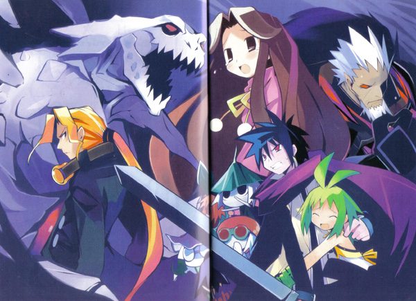 ash (phantom brave), marona (phantom brave), putty, putty (phantom brave), sprout (phantom brave), sulphur (phantom brave), walnut (phantom brave), nippon ichi, phantom brave, 2girls, 3boys, multiple boys, multiple girls