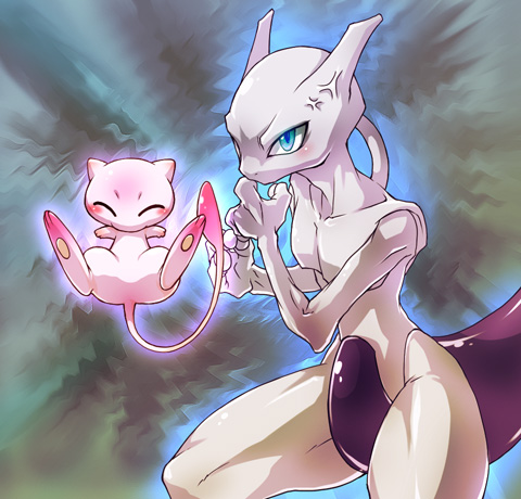 seiryu keita, mew (pokemon), mewtwo, nintendo, pokemon, lowres, anger vein, gen 1 pokemon, legendary pokemon, mythical pokemon, no humans, pokemon (creature), veins