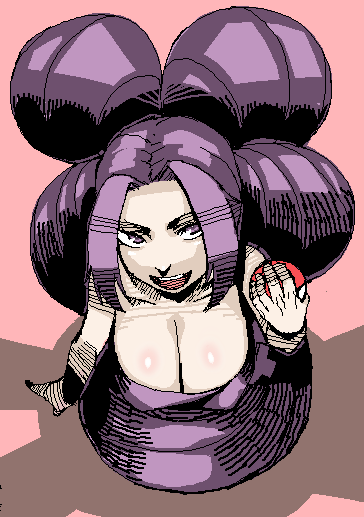 mizubaki, fantina (pokemon), nintendo, pokemon, bad id, bad pixiv id, 1girl, breasts, female focus, full body, gym leader, oekaki, quad tails, simple background, solo