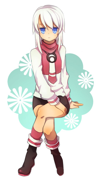 koucha, yoshitomo (koucha), bad id, bad pixiv id, blue eyes, boots, crossed legs, legs, necktie, sitting, white hair