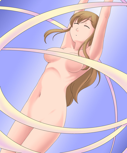 toshifumi, toudou shimako, maria-sama ga miteru, 00s, 1girl, breasts, female focus, medium breasts, nude, ribbon, solo