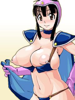 chi-chi (dragon ball), dragon ball, jpeg artifacts, lowres, 1girl, armor, black hair, blunt bangs, breasts, bursting breasts, cape, female focus, gloves, huge breasts, large areolae, nipples, oekaki, puffy nipples, qvga, retro artstyle, simple background, solo, white background