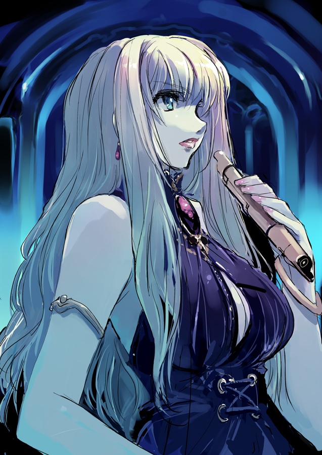 matsumoto noriyuki, sheryl nome, macross, macross frontier, 00s, blonde hair, blue eyes, breasts, large breasts, long hair, microphone