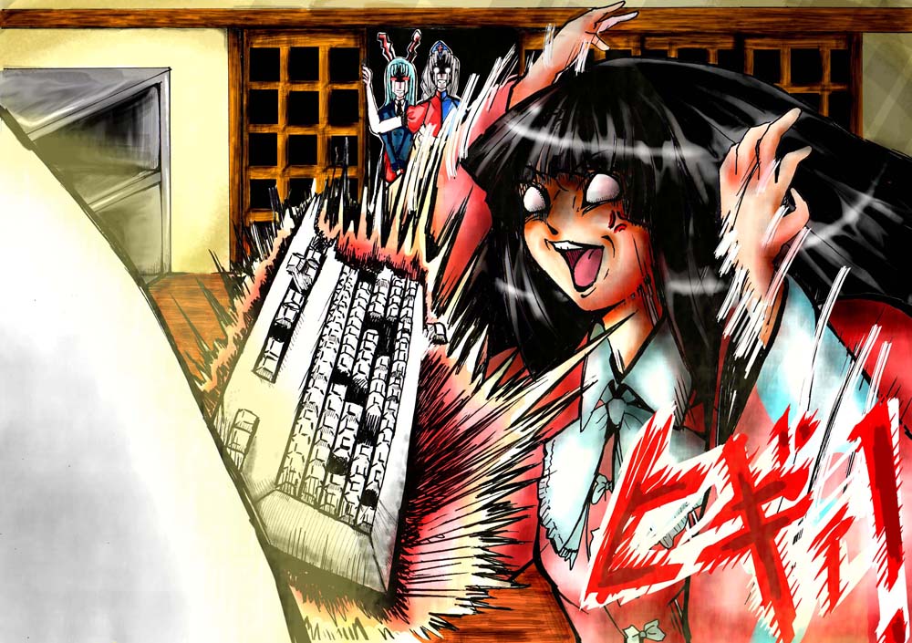 angry german kid, houraisan kaguya, reisen udongein inaba, yagokoro eirin, touhou, 3girls, anger vein, angry, bow, computer, computer keyboard, empty eyes, female focus, multiple girls, neet, parody, tears