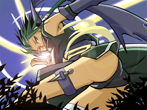 nagase kaede, mahou sensei negima!, non-web source, 00s, detached sleeves, from below, green eyes, green hair, lens flare, long hair, looking down, looking up, ninja, one eye closed, panties, thigh strap, underwear, wink