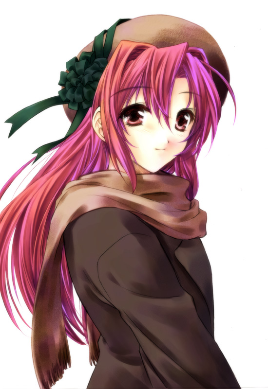 morino kiriko, original, tagme, beret, hat, red hair, scarf, solo