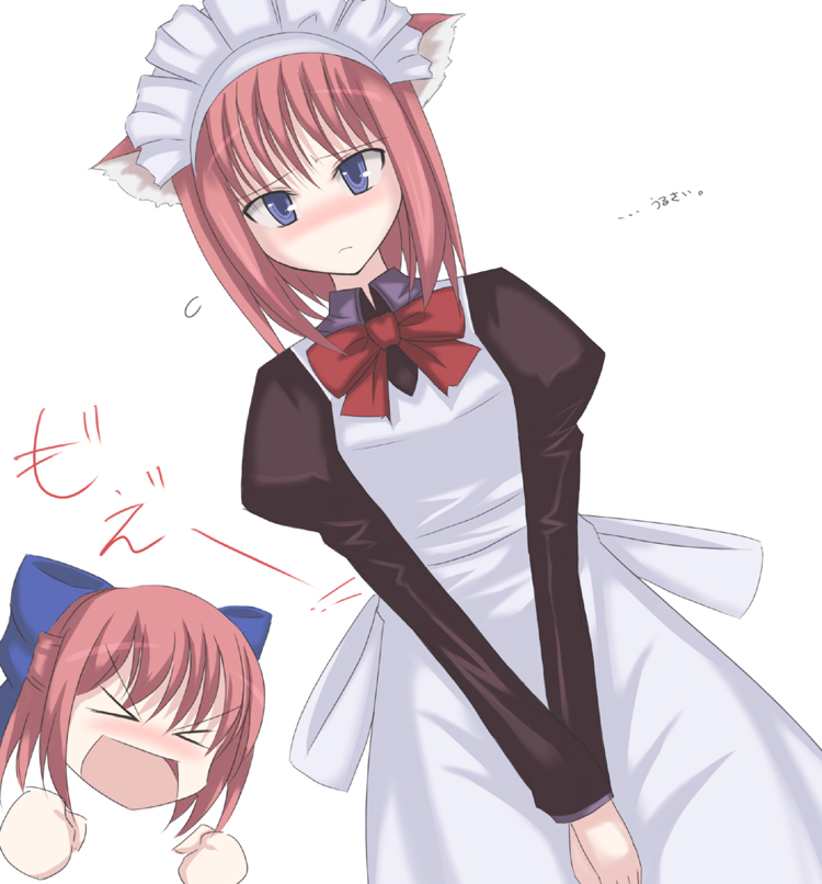 syou (crecre), hisui (tsukihime), kohaku (tsukihime), tsukihime, 00s, 2girls, animal ears, blue eyes, blush, cat ears, maid, moe (phrase), multiple girls, red hair, short hair, siblings, sisters, twins