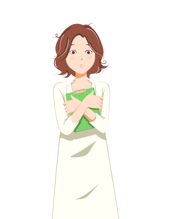 tamada masao, miki (asken), asken, official art, 1girl, blush, brown eyes, brown hair, clipboard, coat, cowboy shot, crossed arms, forehead, hands up, holding, holding clipboard, lab coat, long sleeves, looking at viewer, messy hair, parted bangs, parted lips, simple background, standing, surprised, wavy hair, white background, wide-eyed