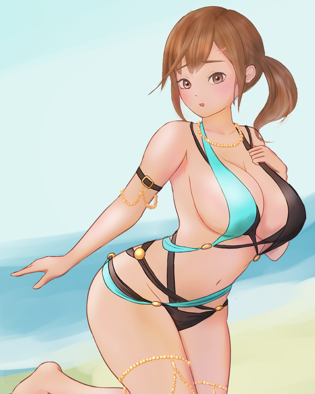 misaki (doa), dead or alive, dead or alive xtreme, dead or alive xtreme venus vacation, 1girl, beach, brown hair, ocean