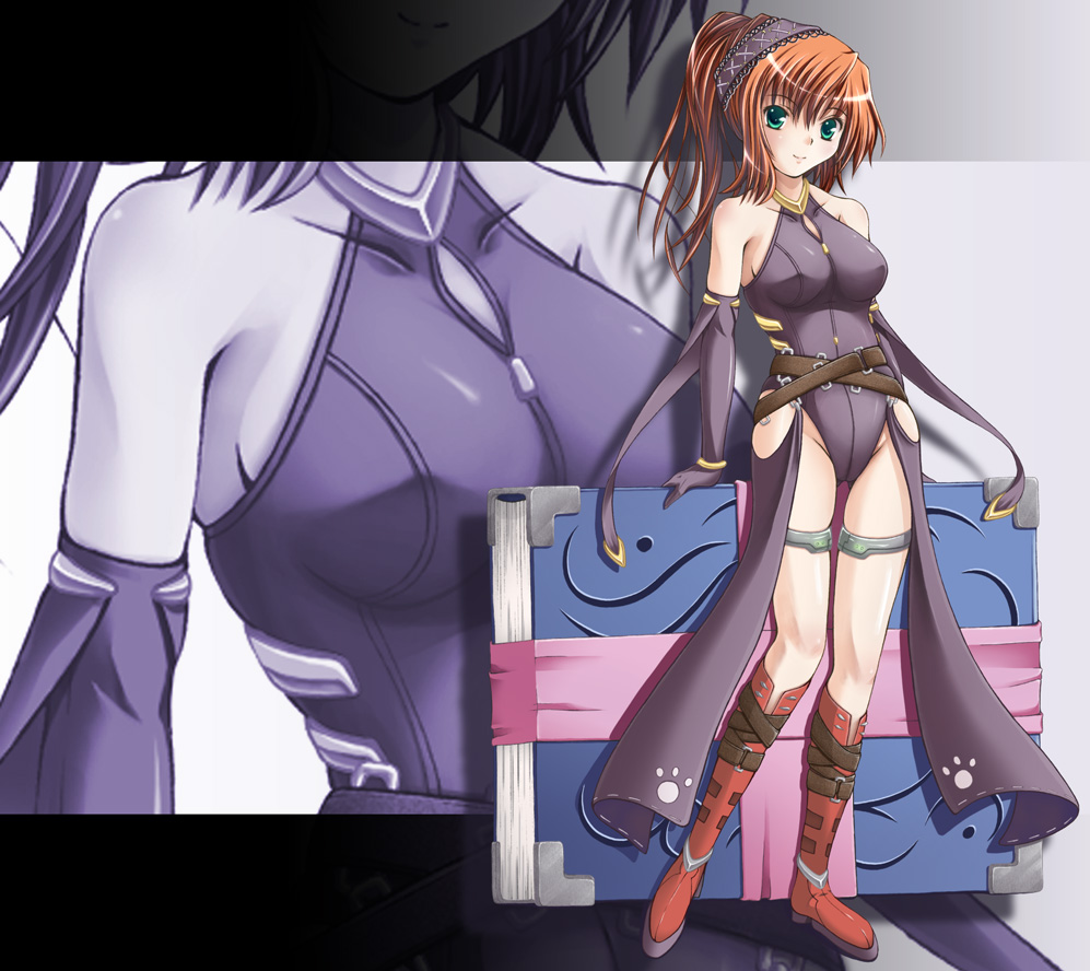 iroha (unyun), unyun, original, bad id, bad pixiv id, 1girl, belt, book, boots, breasts, elbow gloves, female focus, gloves, green eyes, large breasts, long hair, solo, zoom layer