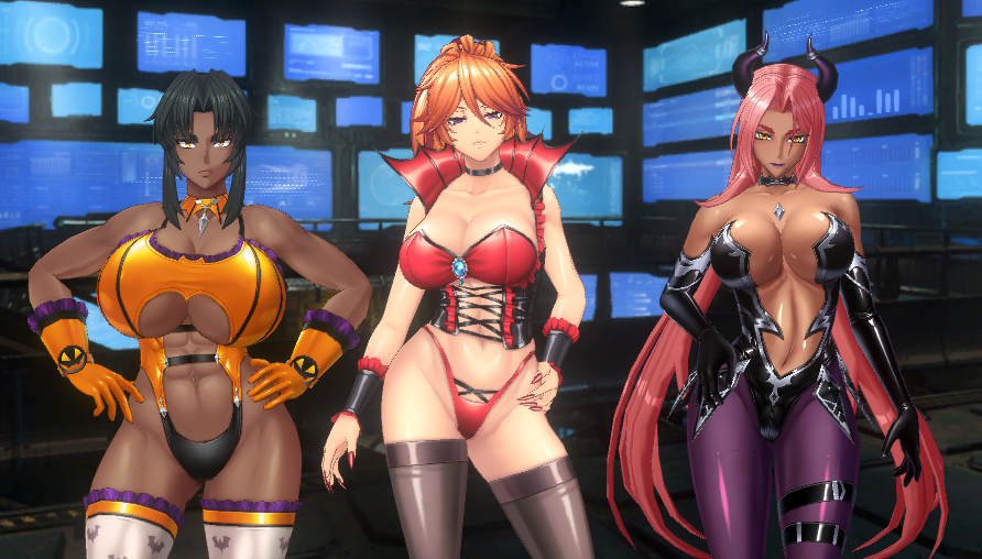 ingrid (taimanin asagi), kamimura azuma, mirabell bell, action taimanin, cara the blood lord, taimanin (series), taimanin asagi kessen arena, taimanin murasaki, 3girls, breasts, dark-skinned female, dark skin, huge breasts, large breasts, long hair, multiple girls