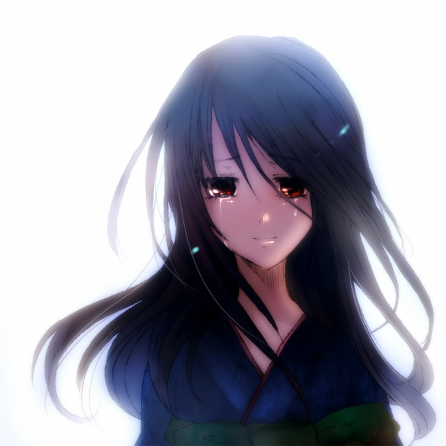 ang, chatot, perap, nintendo, pokemon, bad id, bad pixiv id, 1girl, black hair, female focus, gen 4 pokemon, japanese clothes, personification, red eyes, simple background, smile, solo, tears, white background