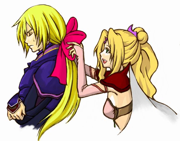 pontaouka, cain highwind, rosa farrell, final fantasy, final fantasy iv, 1990s (style), blonde hair, cape, long hair, ribbon