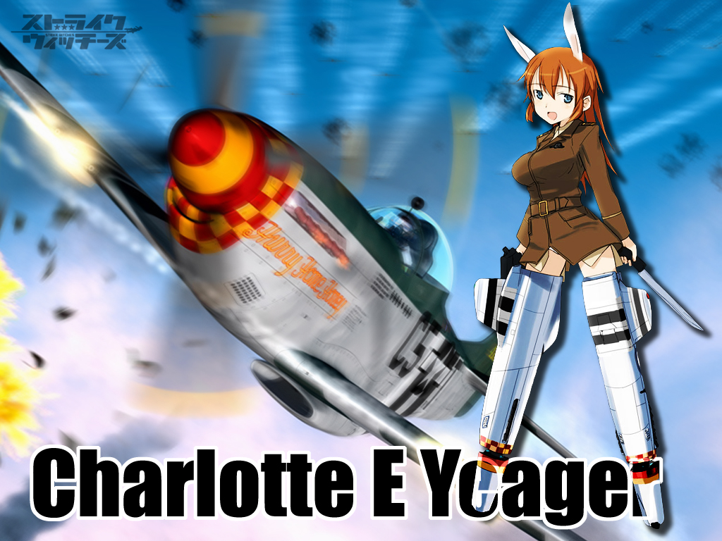 charlotte e. yeager, p-51 mustang, real life, strike witches, world witches series, 00s, 1girl, 3d, aircraft, airplane, animal ears, escort fighter, female focus, rabbit girl, solo, vehicle focus