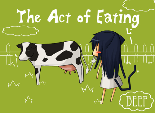 kumakichi, original, lowres, animal ears, blue hair, cat ears, cat tail, chibi, cow, dress, english text, solo, tail