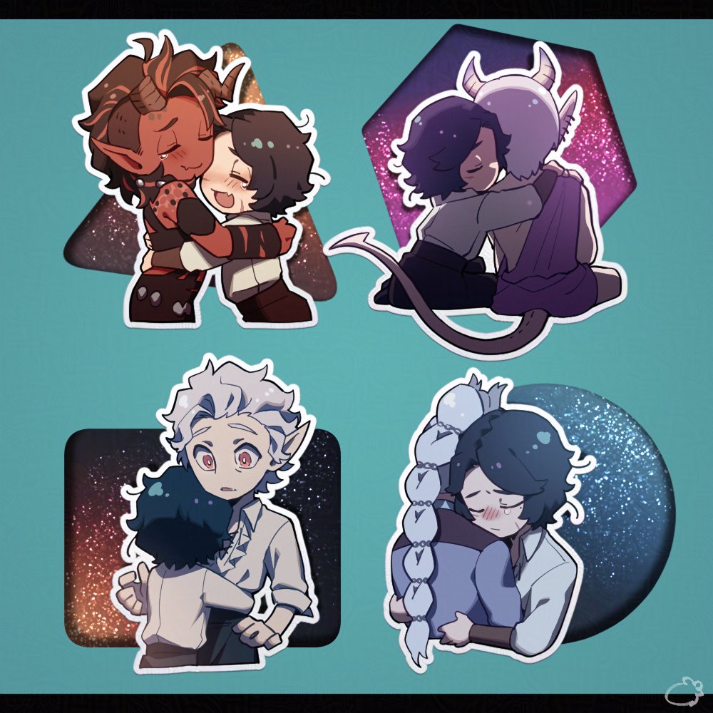 imozonokan, astarion, karlach, shadowheart (baldur's gate), tav (baldur's gate), tiefling, baldur's gate, baldur's gate 3, dungeons & dragons, dungeons & dragons, character request, commentary request, asymmetrical hair, black hair, braid, broken horn, earrings, elf, facial scar, fang, grey hair, height difference, horns, hug, jewelry, multicolored hair, multiple earrings, pointy ears, purple robe, red eyes, red skirt, robe, scar, scar on cheek, scar on face, sidecut, single braid, skin fang, skirt, tears, two-tone hair, undercut
