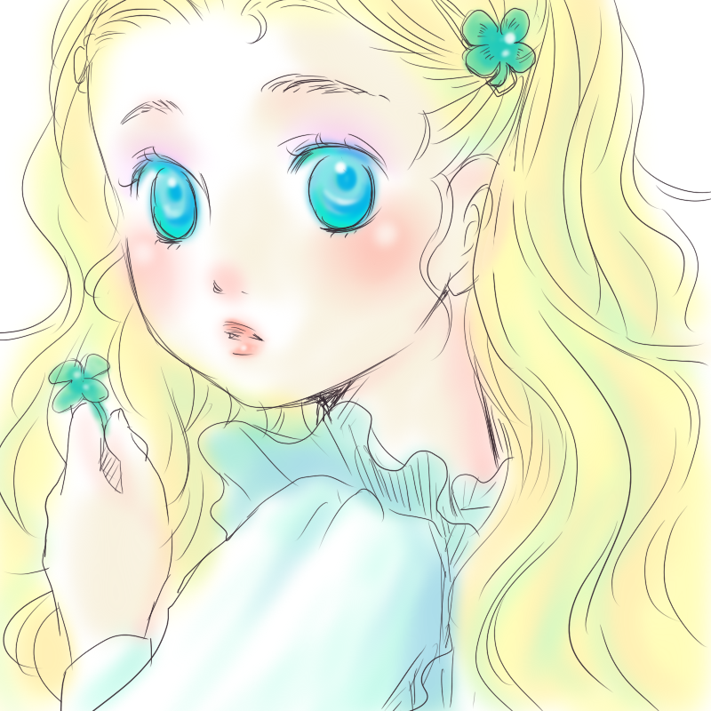 aohi, hanamoto hagumi, honey and clover, 00s, 1girl, blonde hair, blue eyes, clover, clover hair ornament, female focus, four-leaf clover, hair ornament, long hair, solo