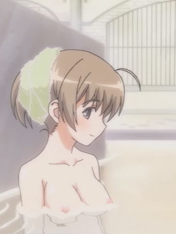 lynette bishop, strike witches, world witches series, anime screenshot, lowres, 00s, 1girl, bath, breasts, female focus, medium breasts, nipples, nude, solo