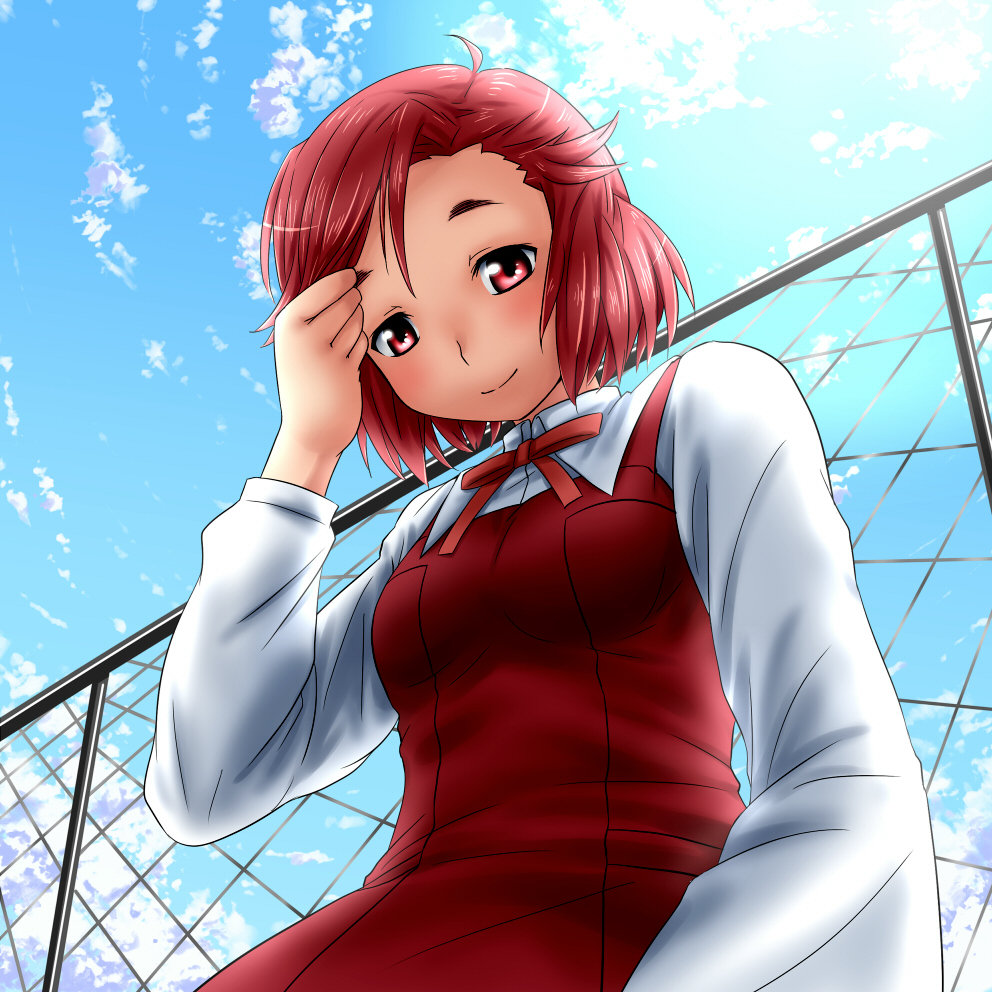 ameyoii, aoba tsugumi, kannagi, bad id, bad pixiv id, 00s, red eyes, red hair, school uniform, short hair, solo