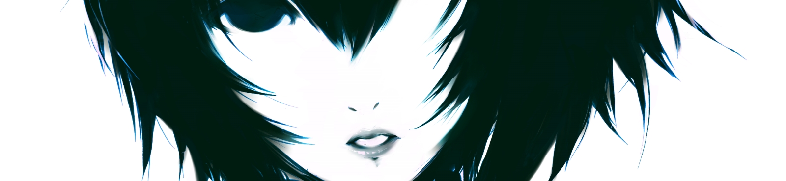 iori yakatabako, ayanami rei, neon genesis evangelion, highres, long image, wide image, 1girl, aqua theme, close-up, female focus, greyscale, high contrast, monochrome, solo