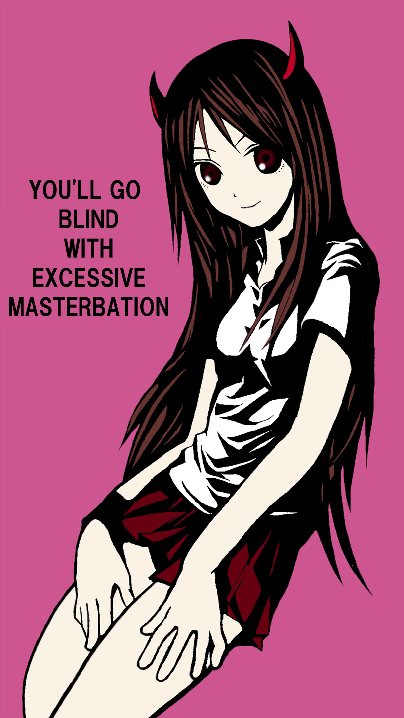 highres, english text, engrish text, horns, long hair, meme, ranguage, skirt, solo