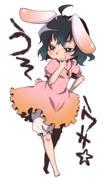 gogogogogoro, inaba tewi, touhou, bad id, bad pixiv id, 1girl, animal ears, female focus, full body, rabbit ears, simple background, solo, standing, white background