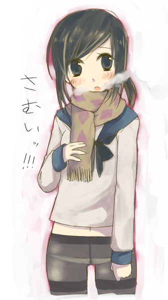 toriumi itachi, original, tagme, argyle clothes, argyle scarf, low ponytail, pantyhose, ponytail, scarf, school uniform, serafuku, solo
