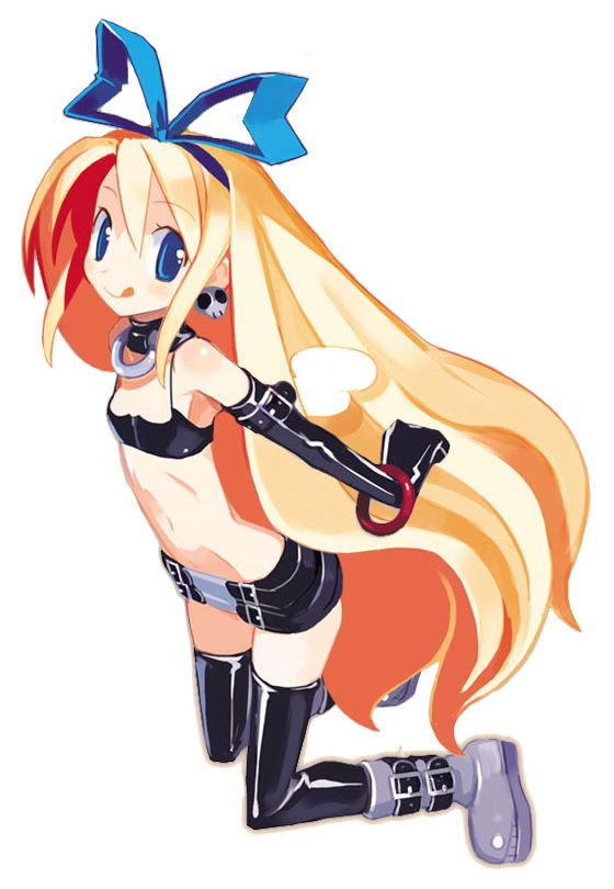 harada takehito, etna (disgaea), flonne, disgaea, nippon ichi, 1girl, :q, cosplay, etna (disgaea) (cosplay), female focus, flat chest, long hair, skirt, solo, thighhighs, tongue, tongue out, very long hair, wings, zettai ryouiki