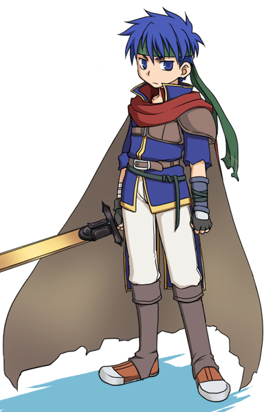 ike (fire emblem), fire emblem, fire emblem: path of radiance, fire emblem: radiant dawn, nintendo, blue eyes, blue hair, cape, gloves, headband, male focus, solo, sword, weapon