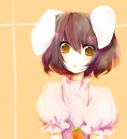 natsume (artist), natsume (yukihime), inaba tewi, touhou, bad id, bad pixiv id, 1girl, animal ears, brown eyes, brown hair, female focus, rabbit ears, short hair, solo, upper body