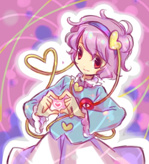 chigo, komeiji satori, touhou, 1girl, female focus, four-finger heart hands, heart, heart hands, heart in heart hands, heart of string, solo