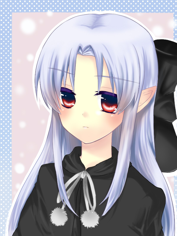 kanaritu, len (tsukihime), melty blood, tsukihime, type-moon, bad id, bad pixiv id, 00s, 1girl, black dress, blue hair, bow, capelet, dress, female focus, hair bow, pointy ears, red eyes, solo