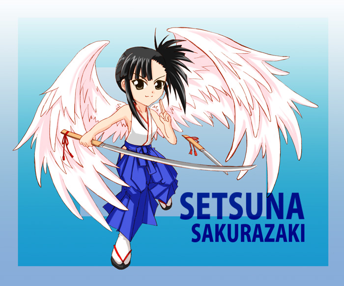sakurazaki setsuna, mahou sensei negima!, 00s, 1girl, asymmetrical bangs, female focus, solo, sword, weapon