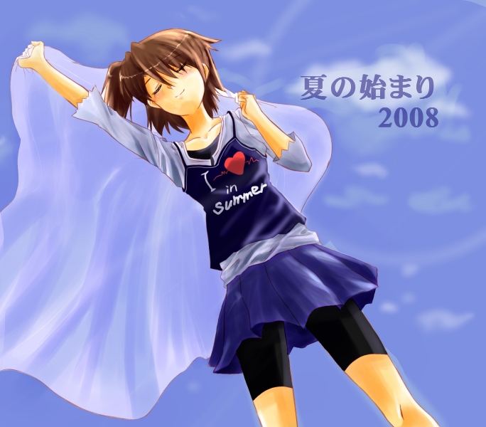 akashi yuuna, mahou sensei negima!, tagme, 00s, bike shorts, closed eyes, side ponytail, solo