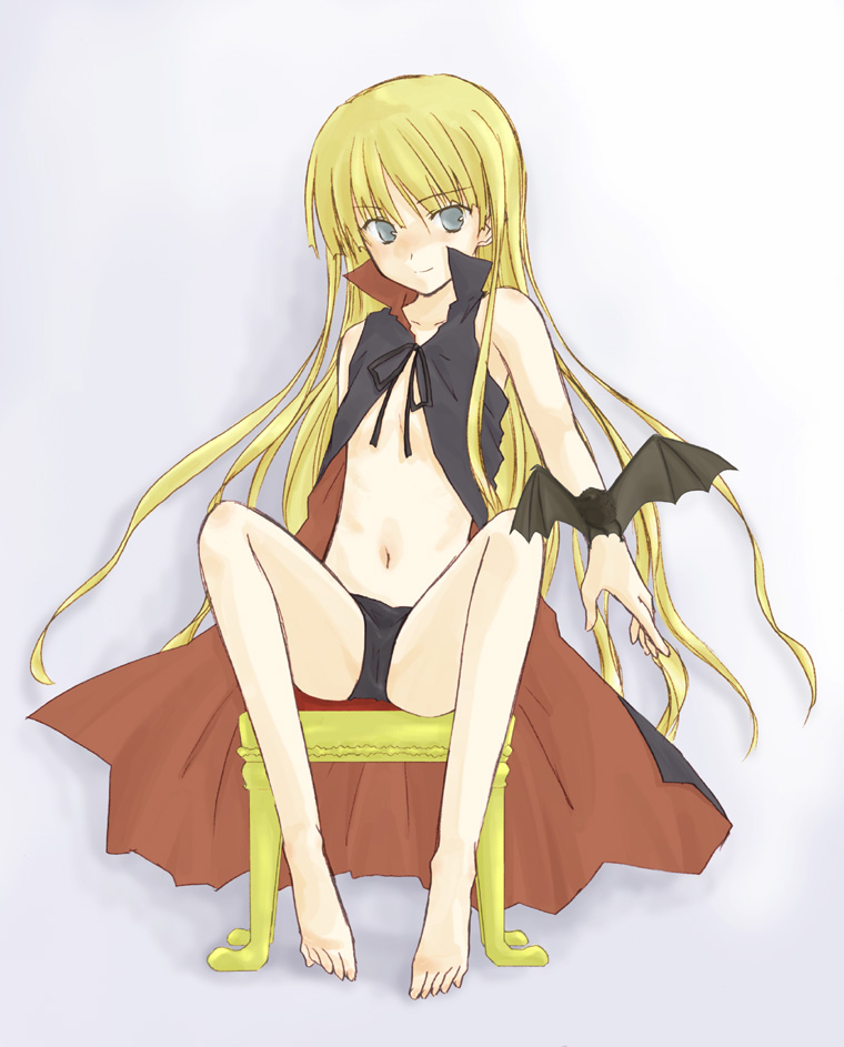 seri natsume, evangeline a.k. mcdowell, mahou sensei negima!, 00s, 1girl, barefoot, bat (animal), black panties, female focus, long hair, panties, solo, underwear, vampire, very long hair