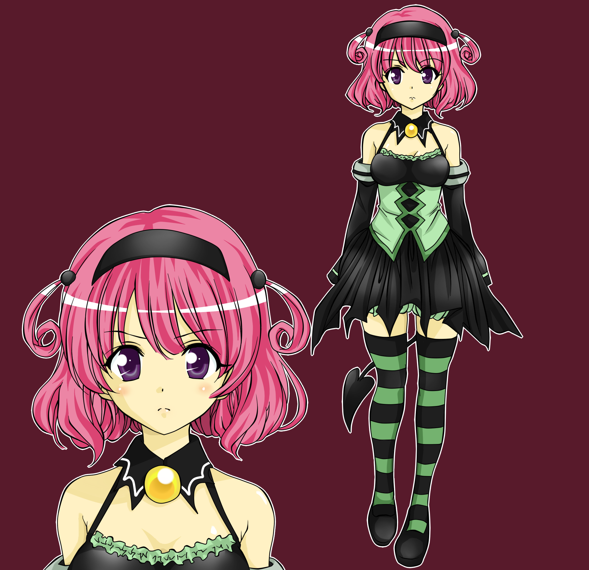 momo velia deviluke, to love-ru, highres, 00s, pink hair, purple eyes, short hair, tail, thighhighs, twintails