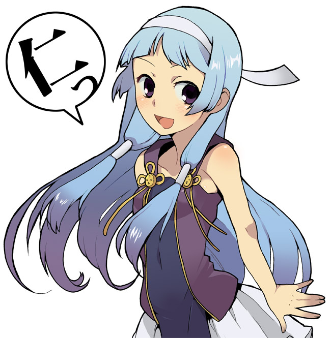 saitou yahu, nagi, kannagi, bad id, bad pixiv id, 00s, 1girl, blue hair, blunt bangs, female focus, hair tubes, hairband, long hair, solo