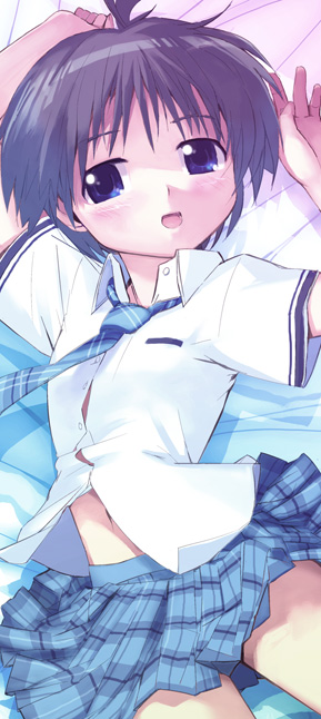 misagi nagu, kikuchi makoto, idolmaster, idolmaster (classic), 00s, antenna hair, flat chest, rough time school, school uniform, solo