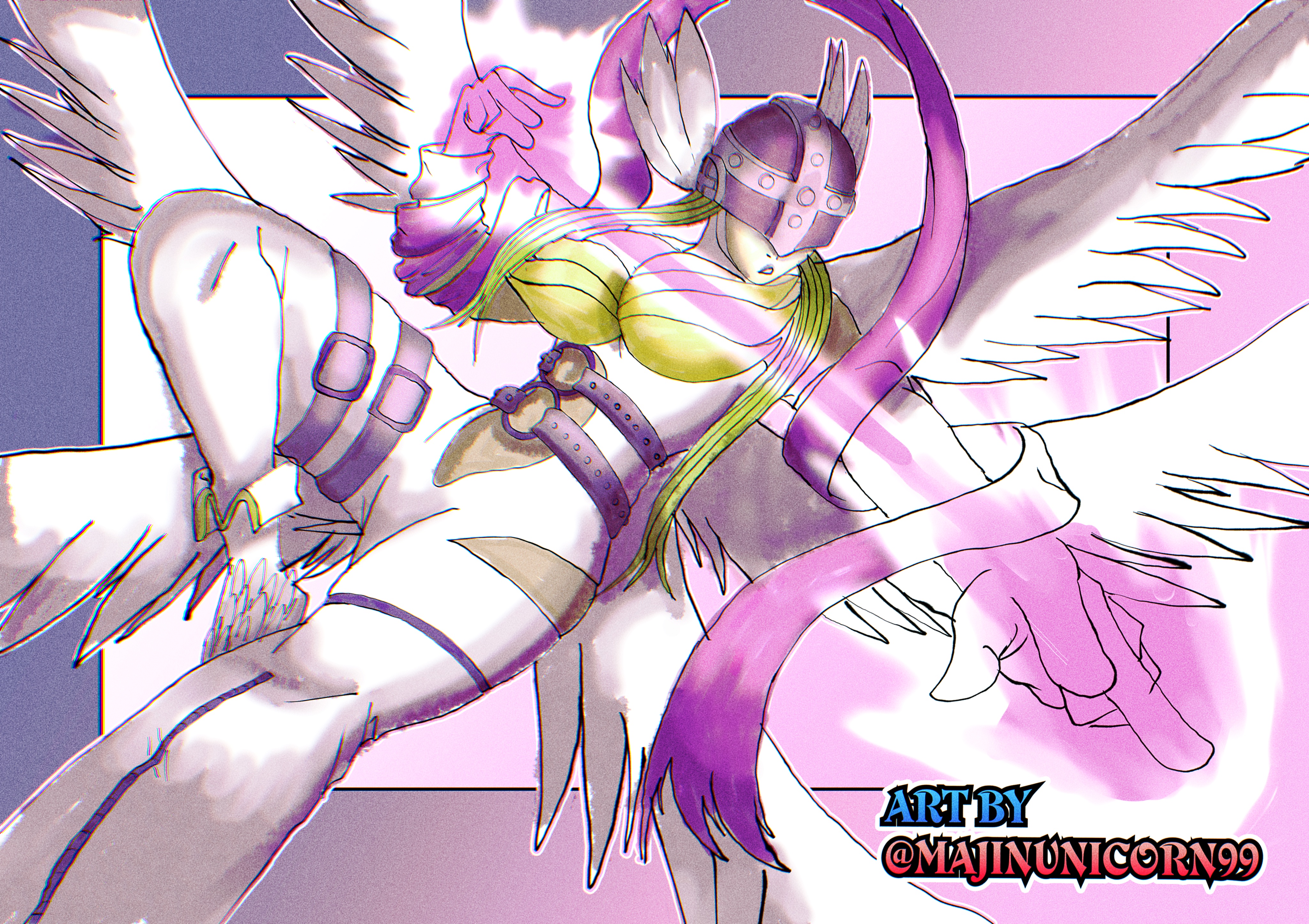angewomon, digimon, angel, angel girl, digimon (creature), majinunicorn99, mask