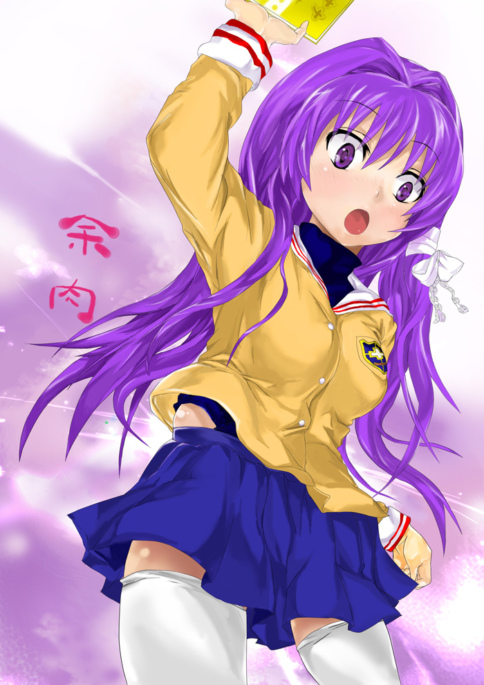 fujibayashi kyou, clannad, 00s, school uniform, thighhighs, zettai ryouiki