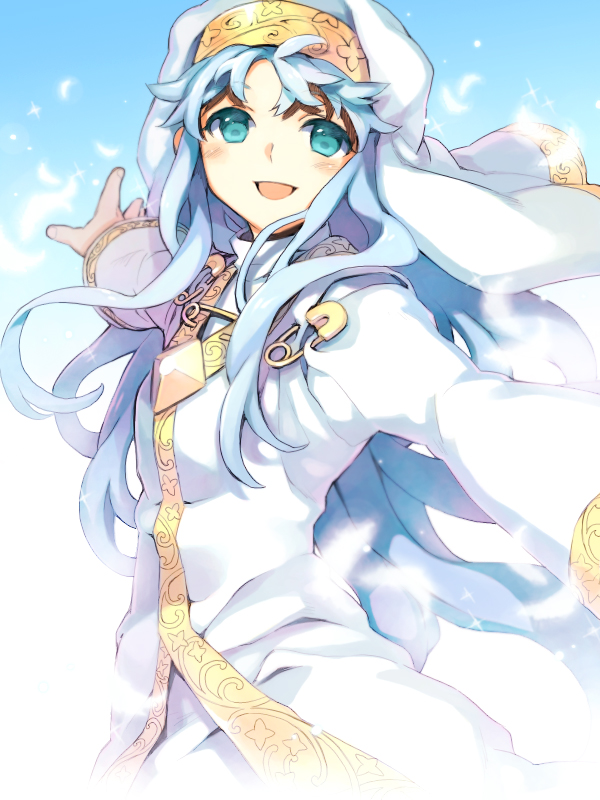 hakou (barasensou), index (toaru majutsu no index), toaru majutsu no index, 00s, 1girl, aqua eyes, aqua hair, blue hair, blush, dress, female focus, flat chest, green eyes, long hair, looking at viewer, nun, outstretched arms, ribbon, robe, safety pin, smile, solo, spread arms