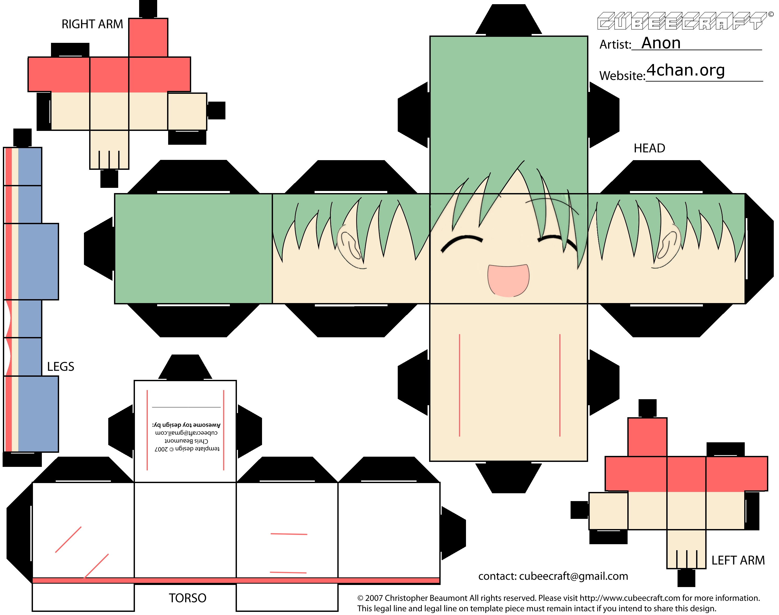 koiwai yotsuba, 4chan, yotsubato!, highres, tagme, cubeecraft, green hair, papercraft