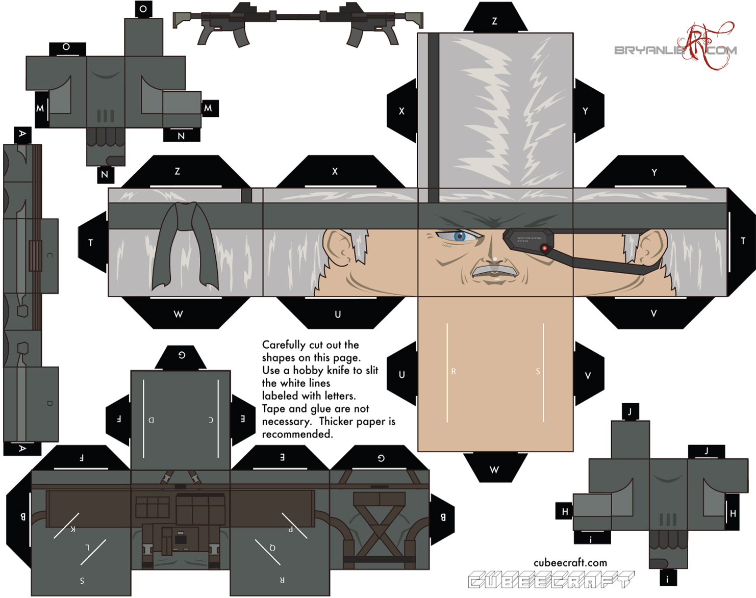 old snake, solid snake, metal gear (series), metal gear solid 4: guns of the patriots, cubeecraft, gun, papercraft, weapon