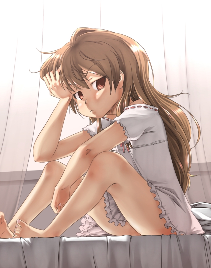 ttomm, aisaka taiga, toradora!, 00s, 1girl, barefoot, camisole, feet, female focus, legs, long hair, solo